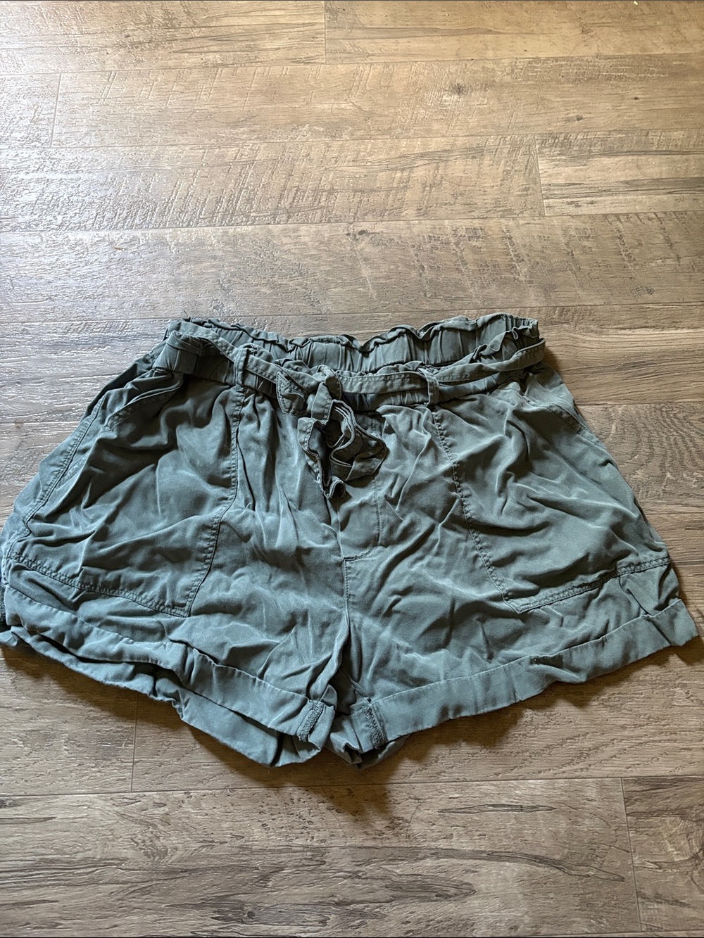 aerie Olive Green Paperbag Tie-Waist Shorts